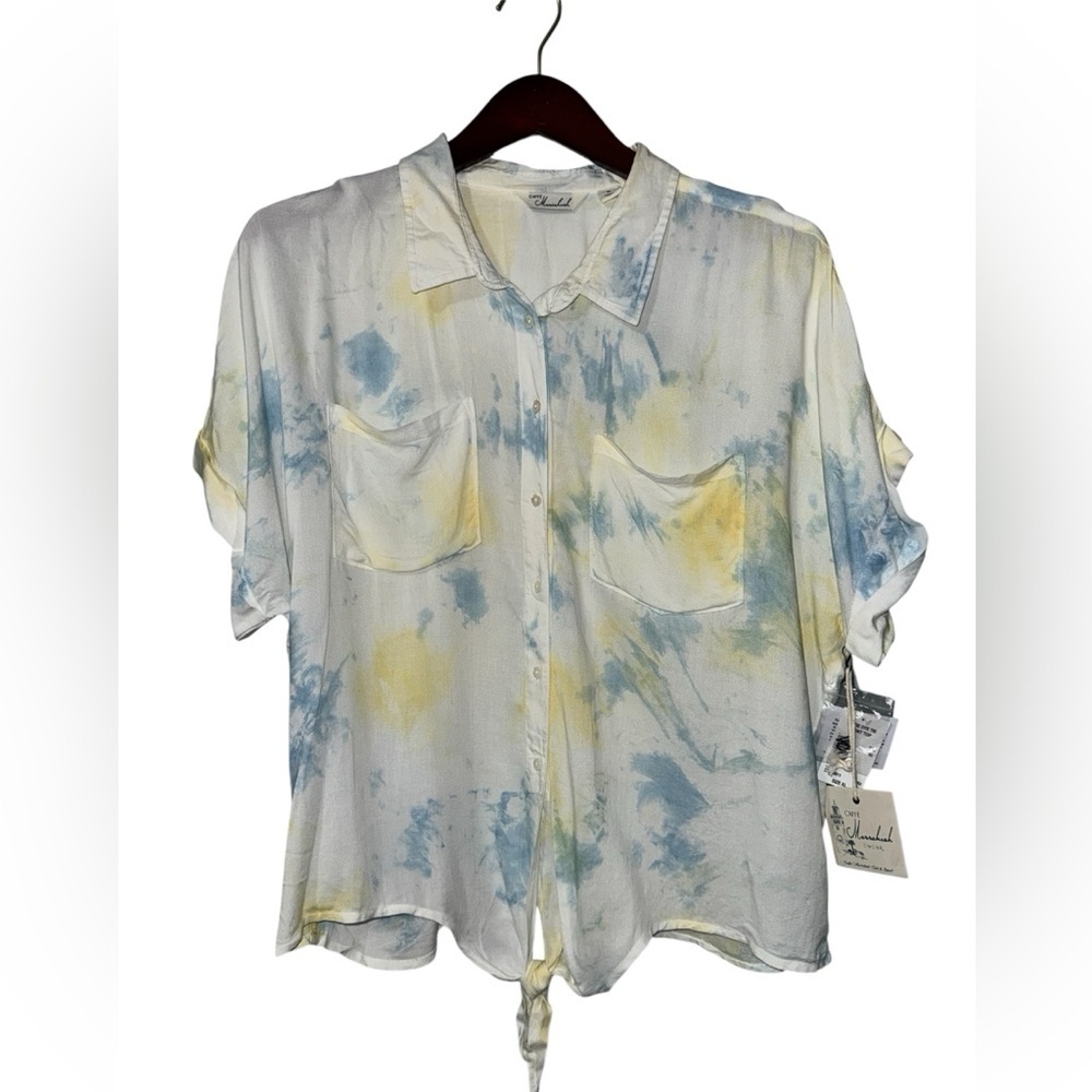 NWT CAFFÉ Marrakesh Tie-Dye Button Down Blouse – Size XL –